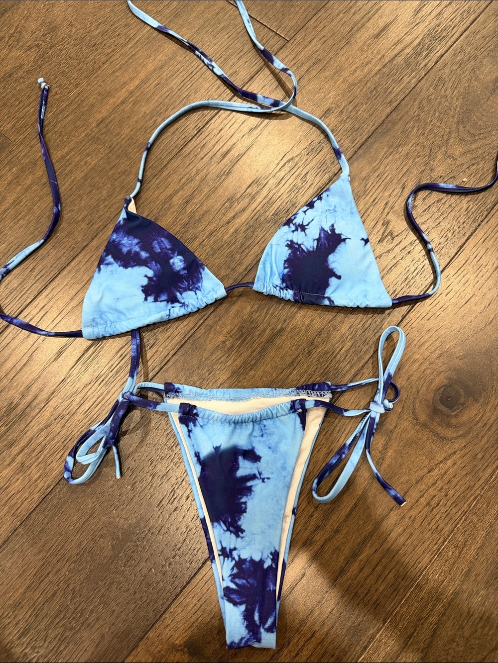 Tie-Dye Blue String Bikini